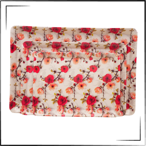Melamine Tray Red Rose (Set Of 3)